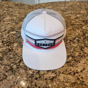 PGA Tour Golf‎ Hat White Trucker Style Snapback Mens Golfing Cap